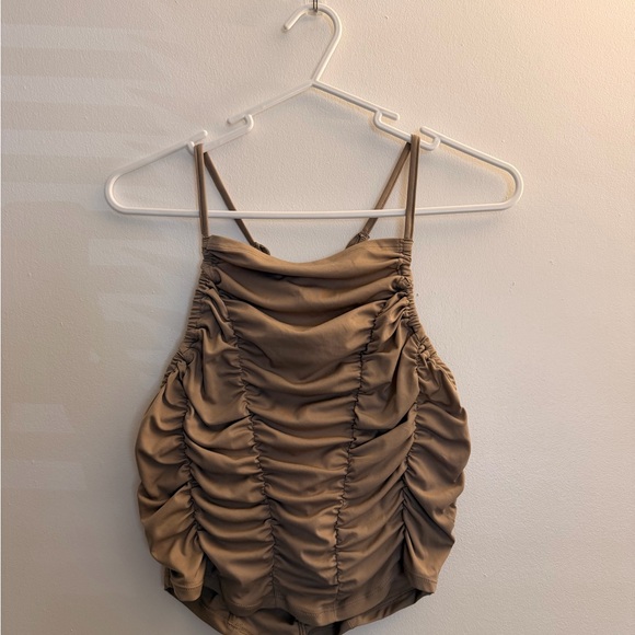 free people movement Tops - Free People Movement Ruched Tan Sleeveless Top Cropped Size M
